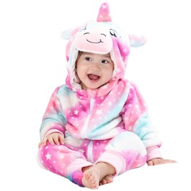 Baby Fleece Sleepsuit Onesie for Girls Toddler Hooded Romper Jumpsuit Kids Flannel Pyjamas Boy Clothing Pink 3-6 Months