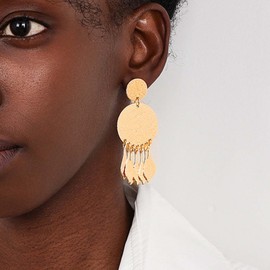 Inilbran Punk Disc Coin Earrings Metal Disc Drop Earrings Hammered Round Disc Dangle Earrings Disc Statement Chandelier Earrings for Women (Gold), Zinc, No Gemstone