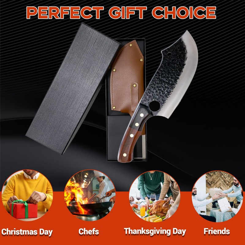 ANLJNCC Meat Cleaver Knife for Meat Cutting with Sheath, Professional
