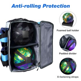 Joiish Bowling Ball Bag 2 Ball Tote with Padded Ball Holders, Shoes Compartment