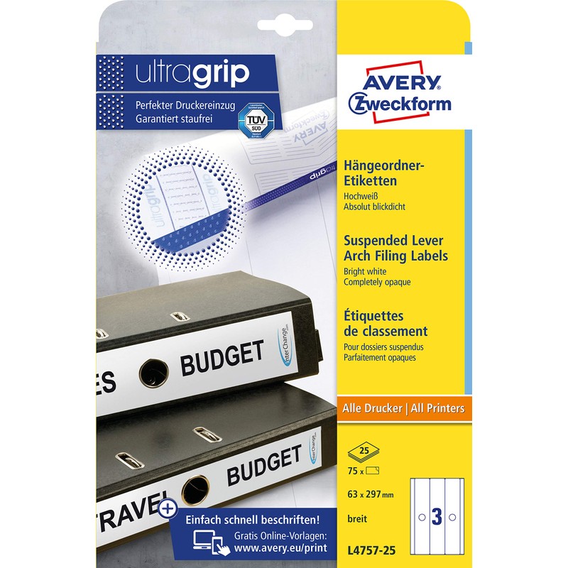 Avery Zweckform L4757-25 Folder Labels Suspension File Labels Long Wide