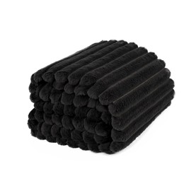 OHS Faux Fur Black Throw Blanket for Bed, Thick Soft Blanket Bed Throw Cosy Warm Winter Blanket Throws for Sofa Decorative Couch Cover, 125x150cm