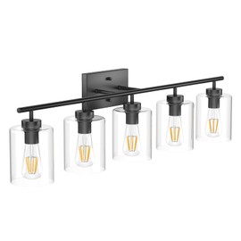 Aipsun 5 Lights Black Vanity Lights Fixtures Over Mirror with Clear Glass Shades Industrial Wall Light Fixture for Bathroom(Exclude Bulb)