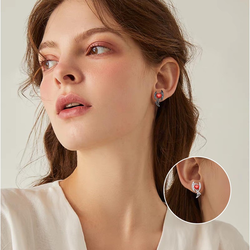 Angel Devil Earrings 925 Sterling Silver Zircon Angel Devil Wings