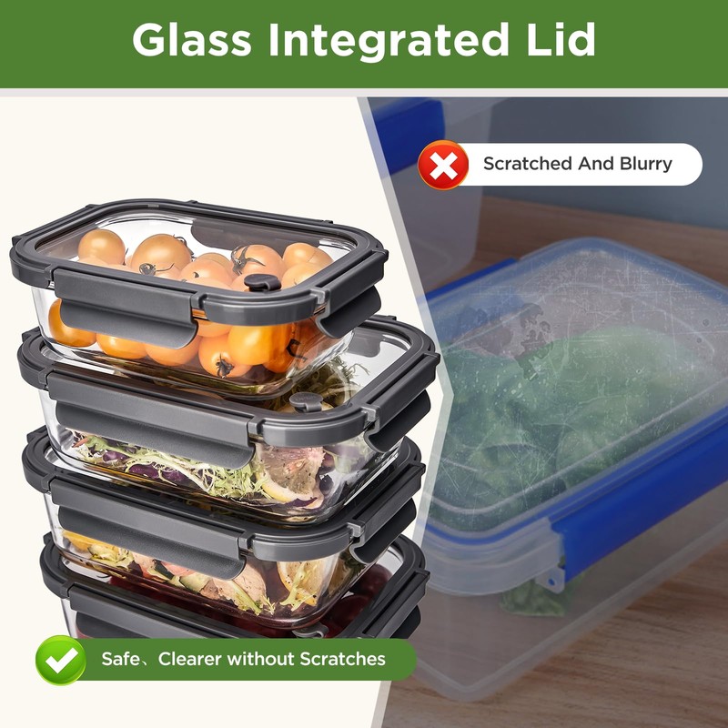 Spreccio Glass Food Storage Containers with Lids, 5 Pack of