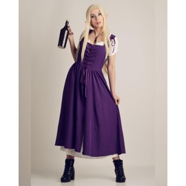 Scarlet Darkness Women Renaissance Dress Short Sleeve Pirate Outfit Long Witch Dresses Medieval Fairy Costume Deep Purple M