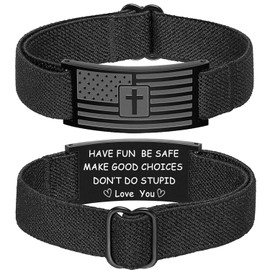 LSKFW Cross Bracelet for Men Women American Flag Cross Bracelet Black Elastic Stretch Strap Adjustable Bracelets