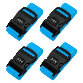 PATIKIL Luggage Straps, 4 Pack Suitcase Straps Adjustable Luggage Belts Strap with Combination Lock TSA Approved for Luggage Suitcases Travel, Light Blue