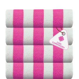 CASA COPENHAGEN Cabana Beach Designed in Denmark Rough and Tough, Quick Dry, Pool, Bath & Shower 30x60 inches 4 Pieces Cotton Beach Bath Towels Set - Pink