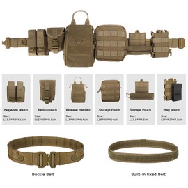 PIKEON Tactical Belt Battle Law Enforcement Molle Airsoft Duty Belt Quick-Release with Pouches 8 in 1 (Tan)