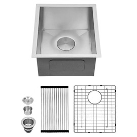 Kichae 13"x 15" Undermount Bar Sink Stainless Steel Single Bowl RV Outdoor Sink Basin Round Corner 16 Gauge Handmade