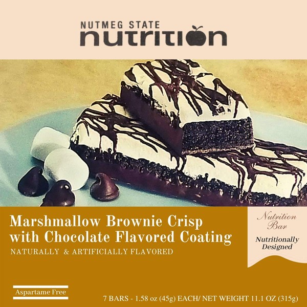 Nutmeg State Nutrition High Protein Snack Bar/Diet Bars - Marshmallow Brownie Crisp (7ct) - Trans Fat Free, Aspartame Free, Kosher, Gelatin Free