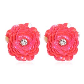 RIAH FASHION Lightweight Floral Petal Drop Earrings - Multi Petal Leaf Metallic Wired Hoop, Sparkly Rhinestone Studs, Pressed Flower Dangles (Sequin Flower Rhinestone - Pink)