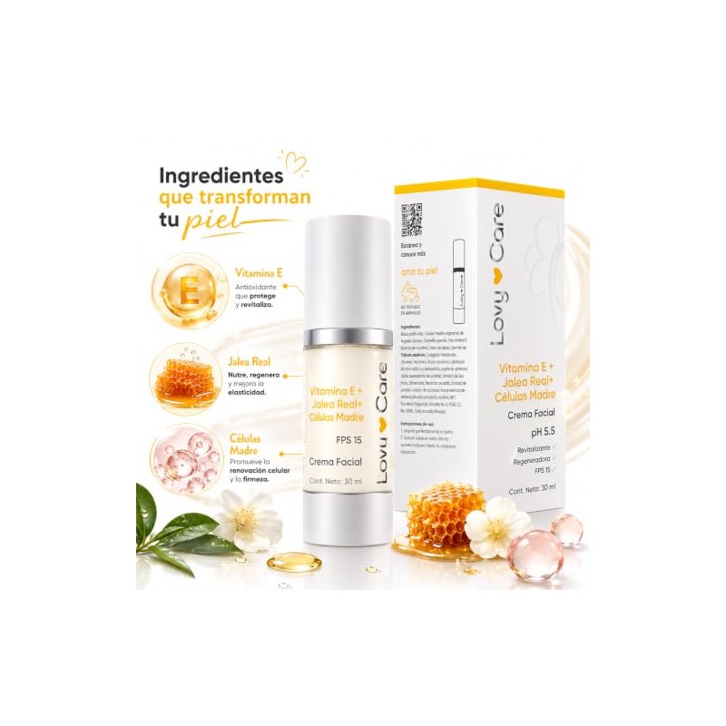 LOVY CARE Crema Facial con Vitamina E, Jalea Real y