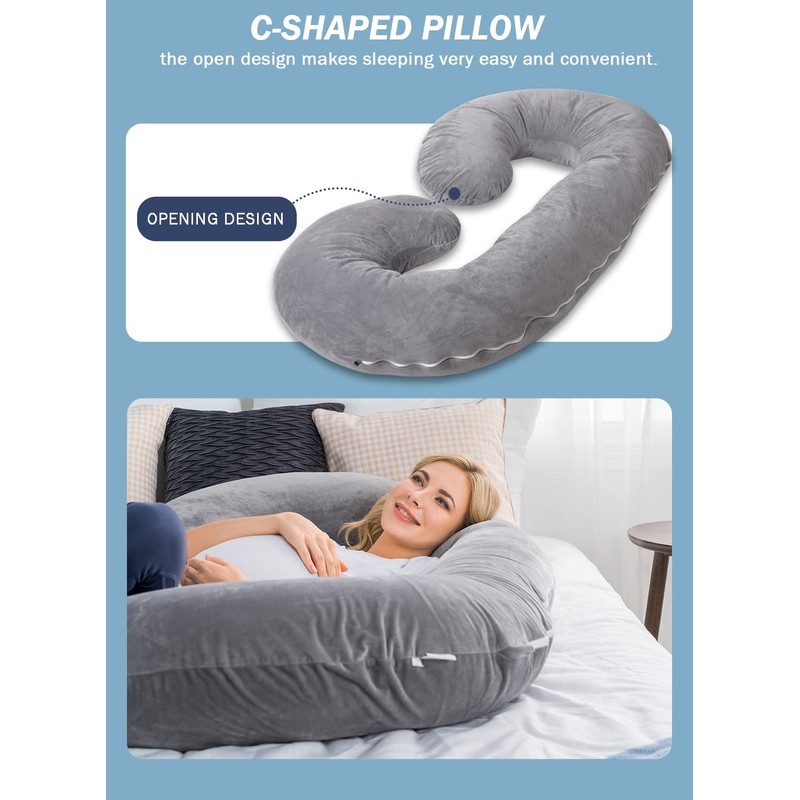INSEN Pregnancy Pillow,Maternity Body Pillow with Velvet Cover,C Shaped Body