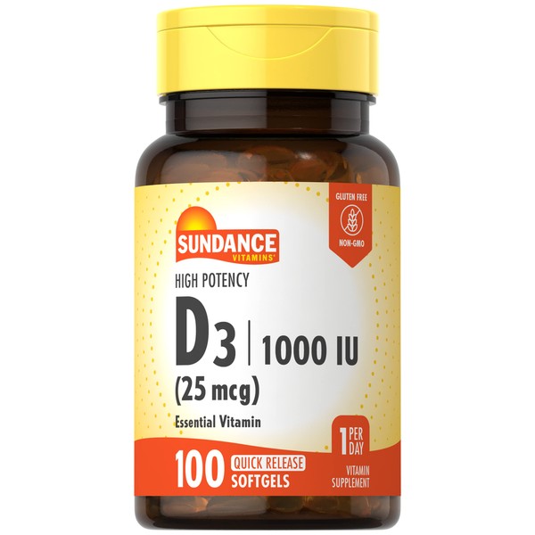 Sundance Vitamin D3 1000 IU (25 mcg) | 100 Softgels | High Potency Essential Vitamin | Non-GMO, Gluten Free Supplement