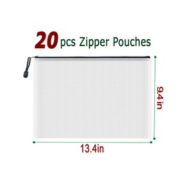 COWORK-UP 20PCS A4 Plastic Zip Wallets Board Game Storage Zip Bags Home Travel Organiser, A4 Document Folders Mesh Zipper Pouch Bags for Office School Supplies