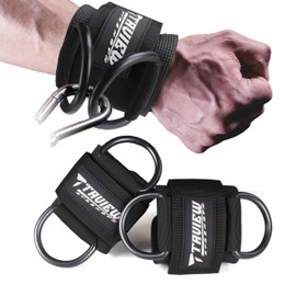 Cable Machine Wrist Cuffs D-Ring Straps – Adjustable Padded Wrist Support for Men & Women, Gym Wrist Cuffs for Cable Workout & Resistance Bands (Black)
