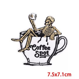 Undisclosed skeleton in coffee cup funny W2.5" X H2.6" Embroidered Iron On Patch 3732