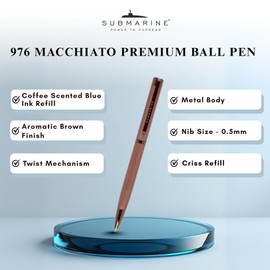 Submarine 976 Macchiato Premium Ball Pen Metal Body Brown Color, Fitted With Criss Coffee Scented Blue Ink Refill, Ideal Gift For Him/Her, Perfect For Corporate Gifting