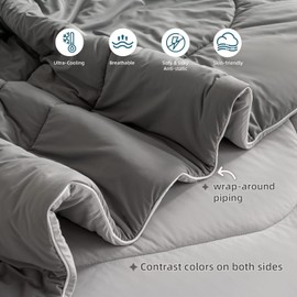meadow park Cooling Comforter Full/Queen 90”x90”, Double Sided Cooling Blanket Absorb Body Heat to Keep Cool, Cold Tech Fabric, Q-Max>0.5, Breathable and Lightweight, Gray/Light Gray