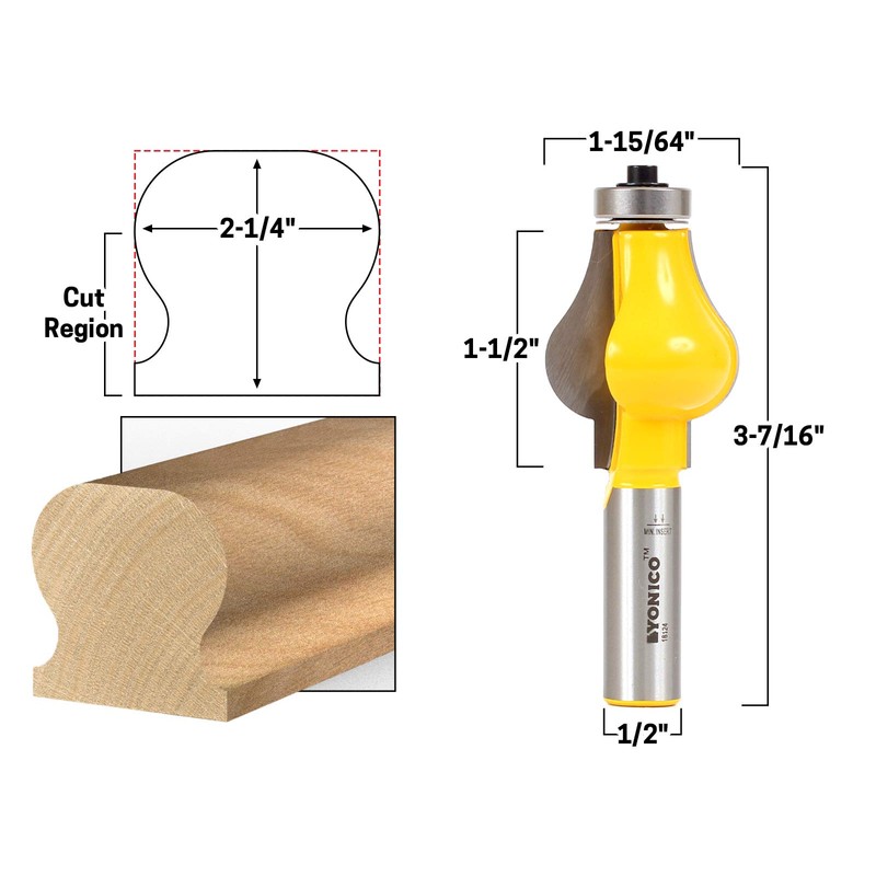 YONICO Router Bits Handrail Set Traditional 1/2-Inch Shank 18232