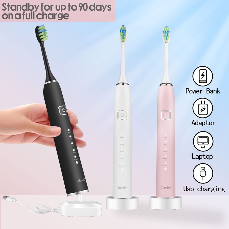 7am2m Electric Toothbrush 2 Pack Set for Kids and Adults,