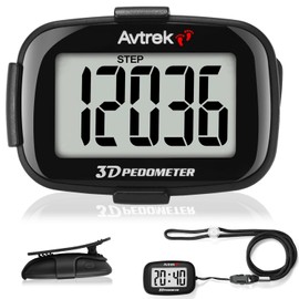 AVTREK Clip-on Pedometer with Time Display, LED Backlight, Ideal for Walking and Running, Large Screen, Large Digital Display