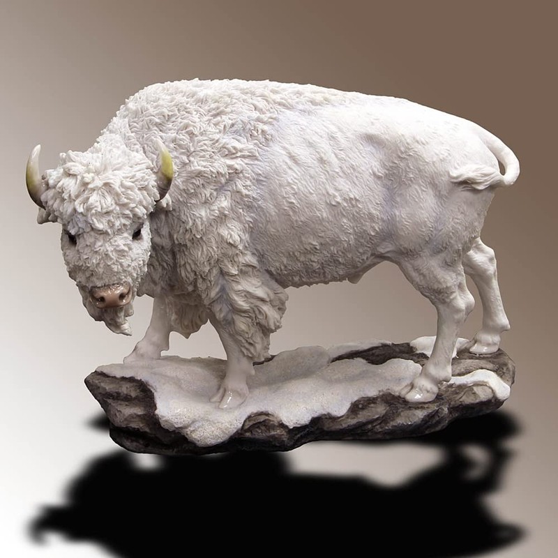 10.75 Inch Large Bison Standing Decorative Statue Figurine, White