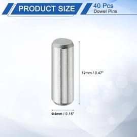 sourcing map 40 Pcs 4 mm x 12 mm Dowel Pins, 316L Stainless Steel Cylindrical Dowel Pins Shelf Support Peg Pin Rod Fasten Elements Metal Shelf Pegs Silver Tone