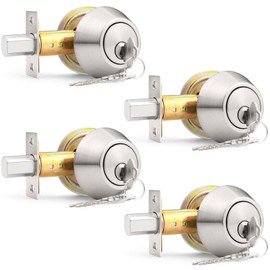 Probrico (4 Pack Keyed Alike (Combo Packs) Single Cylinder Deadbolts Brushed Nickel, Keyway Keys Handleset, 3 Keys Anti-Theft Interior& Exterior Door Hardware (for Entrance Lock and Front Gate)