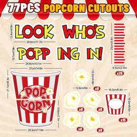 JarThenaAMCS 77 Pcs Popcorn Bulletin Board Decoration Funny Popcorn Bucket Paper Cutouts with 150 Pcs Glue Points for Back to School Movie Night Party Classroom