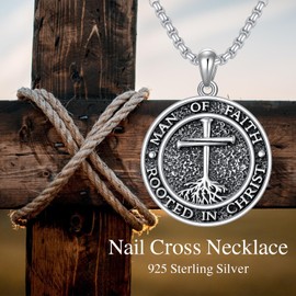 MEIDERBO Three Nail Cross Necklace 925 Sterling Silver 3 Nail Cross Pendant Christian Jewelry Gifts for Men 22+2", Sterling Silver, No Gemstone