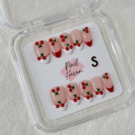 NailHaven｜ French Tip Collection｜ Press-On Nails - 10 Pcs Handmade Acrylic Nails with Cute Designs, Short Nails, and Nail Art, High Quality, Reusable:_FT-18-short almond_small