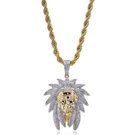 PikaLF Native American Chief Necklace for Men, Native American Indian Head Pendant Necklace with 23.6 Inch Chain, Viking Warrior Necklace, Indian Tribal Amulet Necklace, NO