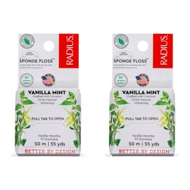 RADIUS Hilo dental de vainilla Mint de 55 yardas vegano y no tóxico para el cuidado bucal y diseñado para ayudar a combatir la placa, paquete de 2