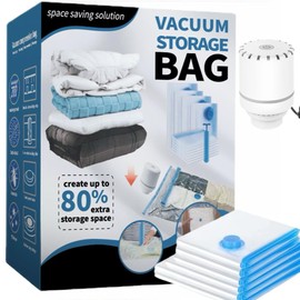 HI POMELO 7-Pack Vacuum Seal Storage Bags for Clothing with Electric Pump (Includes 1 Extra-Large, 2 Large, 2 Medium, and 2 Small Sizes), Space Saver Vacuum Seal Bags for Clothing, Travel, Bedding.