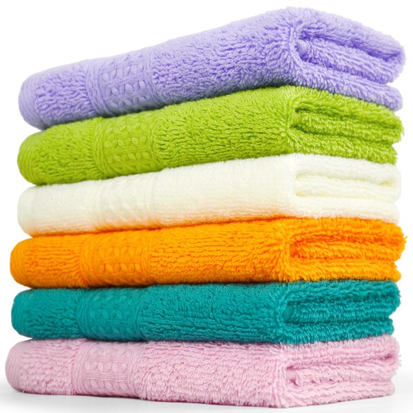 Cleanbear Cotton Wash Cloths Soft Washcloths with 6 Colors for