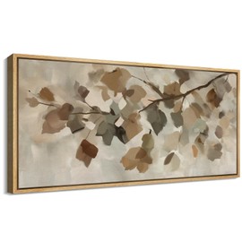 SIGNFORD Extra Large Framed Canvas Print Wall Art Minimalist Leaf Branch Neutral Botanical Illustrations Modern Art Calm Warm for Living Room, Bedroom, Office - 60"x30"