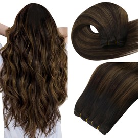 Easyouth Weft Hair Extensions Real Human Hair Balayage Human Hair Extensions Sew in Darkest Brown to Medium Brown and Brown Sew in Weft Extensions for Women 22 Inch 100g