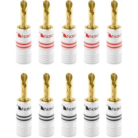 Nakamichi Excel Series 24k Gold Plated BFA Banana Plug 12-18 AWG Gauge Size 4mm for Speakers Amplifier Hi-Fi AV Stereo Home Theatre Audio Wire Cable Screw Connector, 10 Pcs (5-Pairs)