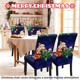 Christmas Chair Covers for Dining Chairs, Dining Room Chair Covers Set of 4, Stretch Parsons Chair Slipcovers, Removable Washable kitchen Chair Cover for Home Hotel Banquet Holiday Decoration