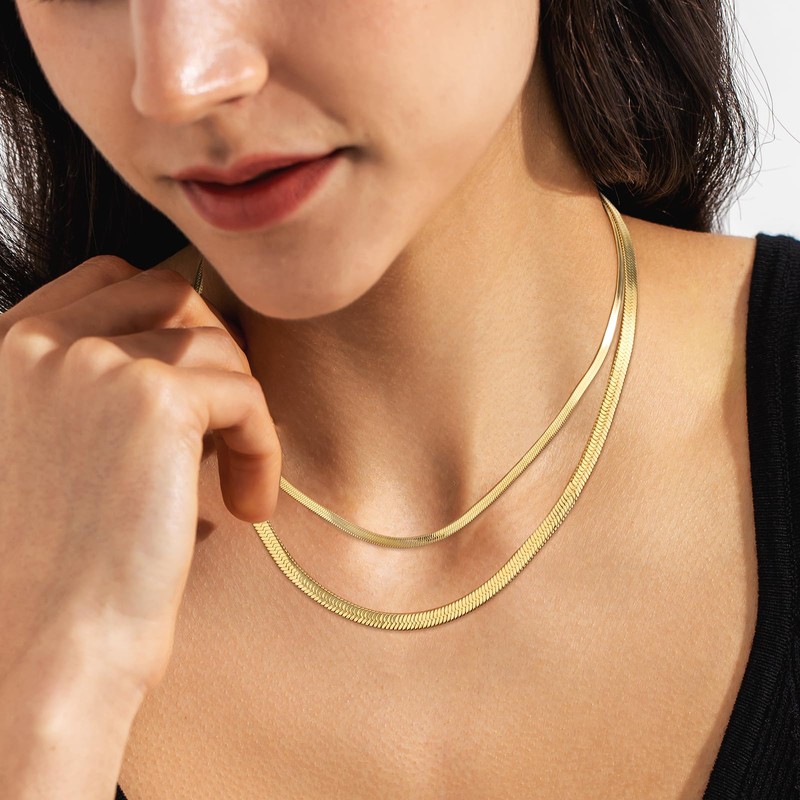 KRKC&CO Women's Snake Chain, 3 mm/5 mm Flat Franco Chain