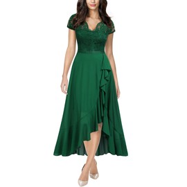 Miusol Women's V Neck Elegant Lace Ruffle Bridesmaid Maxi Dress (Medium, Green)