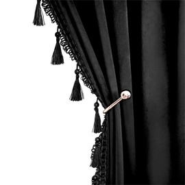 Fazhesici Black Blackout Velvet Curtains 84 inches Long Windows Rod Pocket Drapes with Tassels Soundproof Thermal Curtains for Living Room 2 Panels Set 52" x 84"