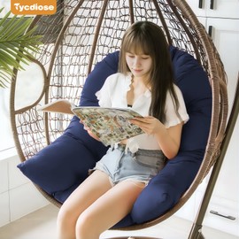 Tycdiose Egg Chair Cushion Replacement, Waterproof Outdoor Hanging Egg Swing Chair Cushions Pads, U-Shaped Thickened Cushions for Hanging Eggs Chair with Ties, 47x33x7 Inches (Blue)