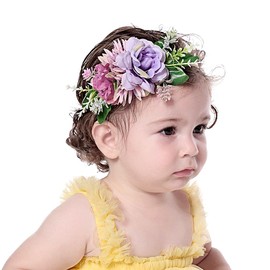 Yheahin Baby Girls Flower Nylon Headbands Newborn Rose Floral Stretchy Hair Band Party Photo Props Hair Acceaaory for Toddler Infant (Purple, Stretchy)