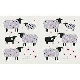 Anneko Swedish Dishcloth/Sponge Cloth - Grey/Pink/Black Sheep (2-Pk Multi-Color Sheep)