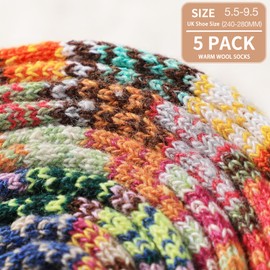 Wool Socks - 5 Pairs Socks Women, Breathable Thermal Wool Socks for Women, Thick Women Wool Socks for Home Office School Hiking, Ideal Christmas Gifts, Colourful