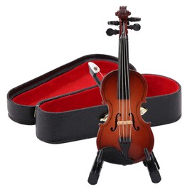 Miniature Violin Toy, Tiny Violin Model for Joke Mini Simulation Violin Musical Instrument Model with Support and Case, for Houses Offices Desk Display Decoration Gifts Ornaments